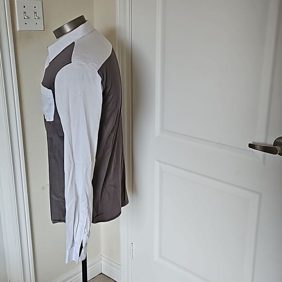 Guess Men's Two-Tone Slim Fit Button Down Long Sleeves Shirt Medium White/ Gray - Picture 3 of 16